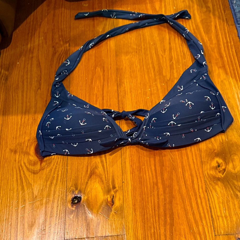 Navy Anchor Print Bikini Top Unique Vintage 2X